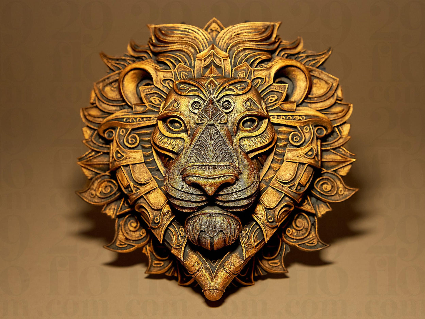 Hand-Painted Lion Relief Sculpture: 3D Printed Home Decor