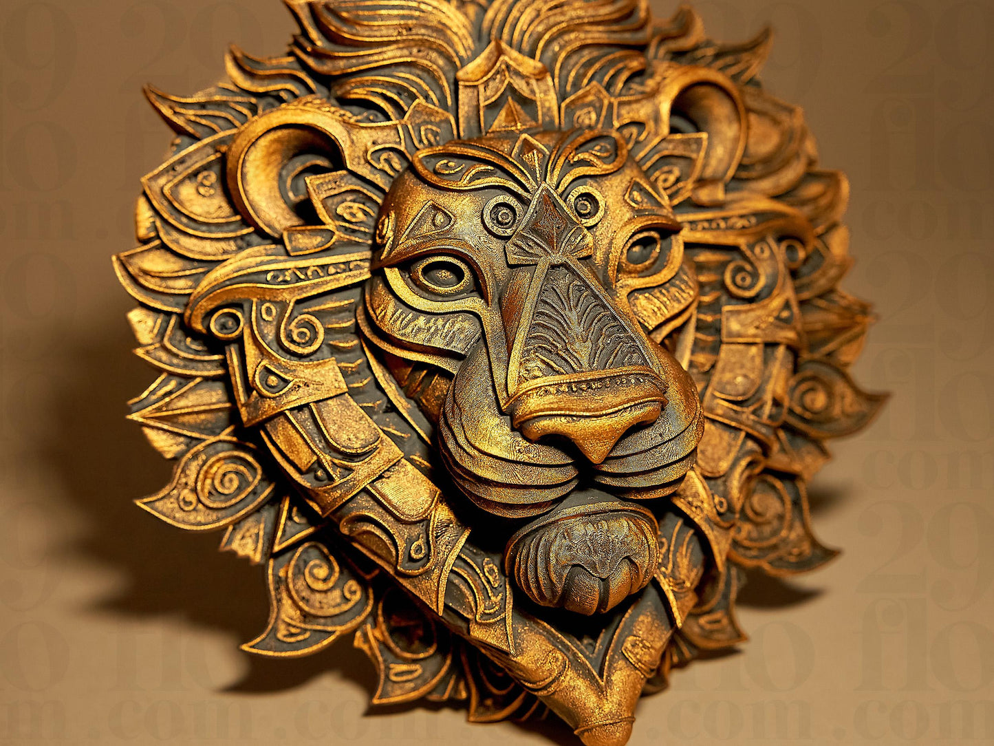 Hand-Painted Lion Relief Sculpture: 3D Printed Home Decor