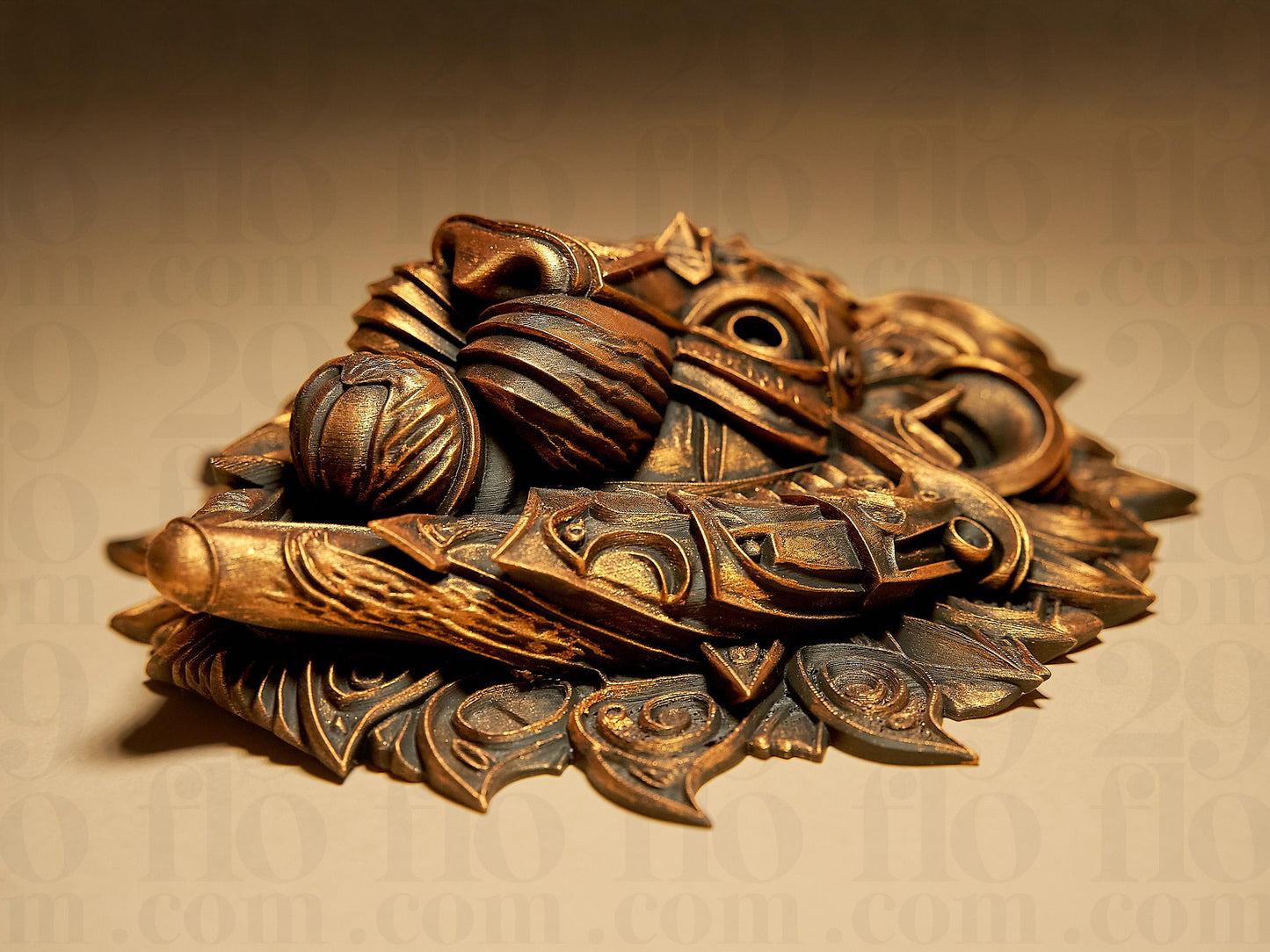 Hand-Painted Lion Relief Sculpture: 3D Printed Home Decor