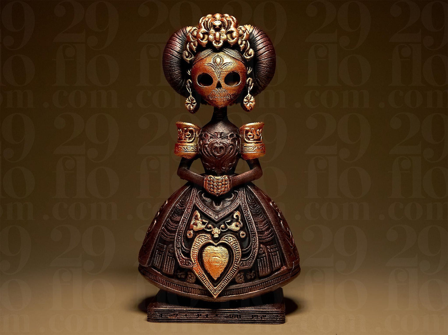 Dia de Muertos Woman Figurine: 3D Printed, Hand Painted Halloween Decor