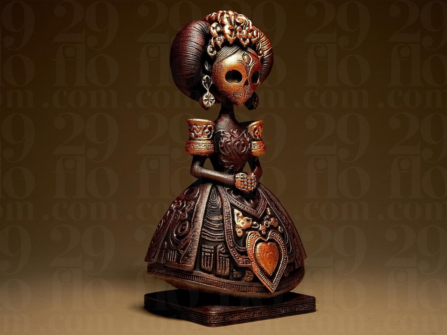 Dia de Muertos Woman Figurine: 3D Printed, Hand Painted Halloween Decor