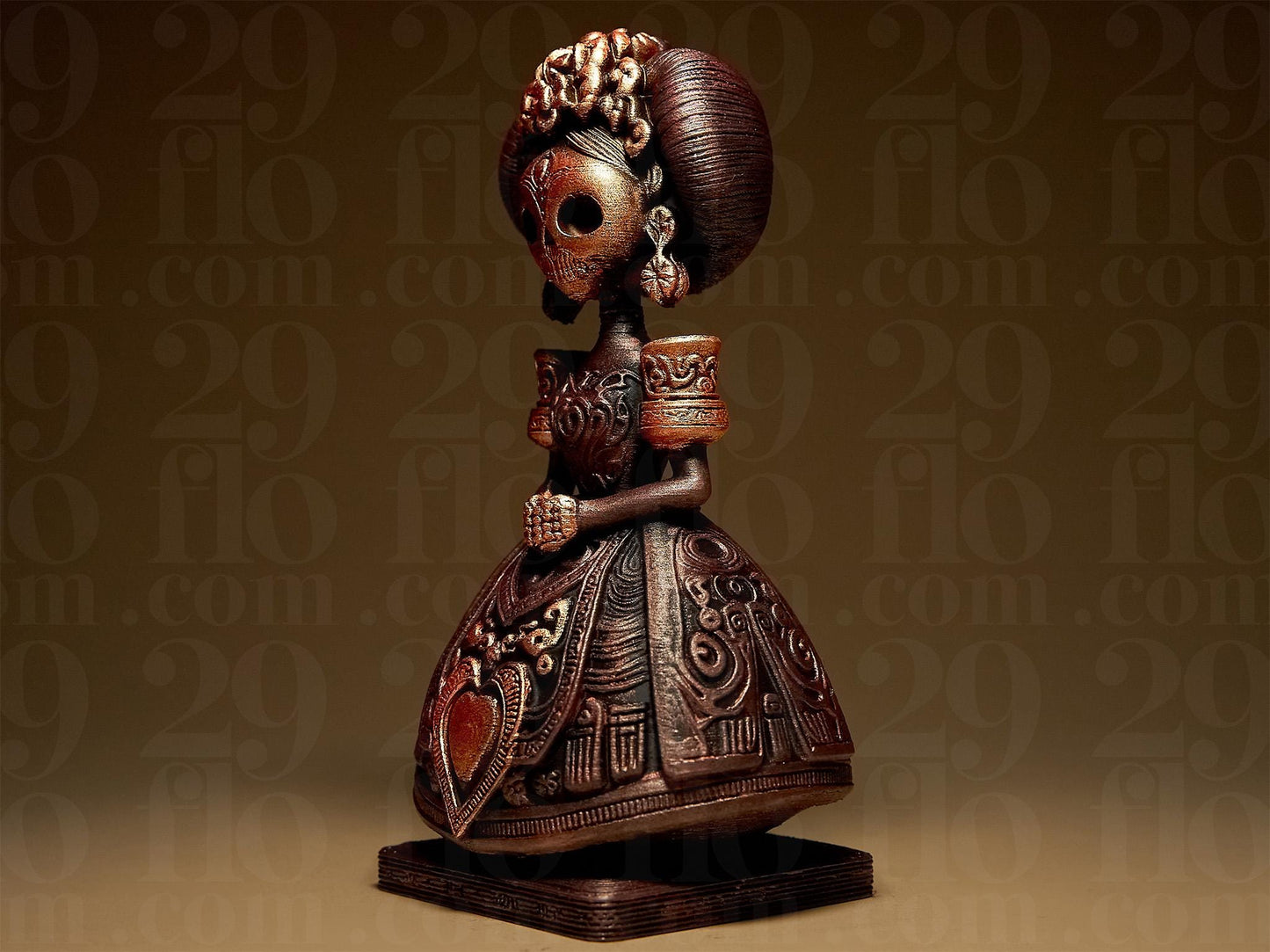Dia de Muertos Woman Figurine: 3D Printed, Hand Painted Halloween Decor