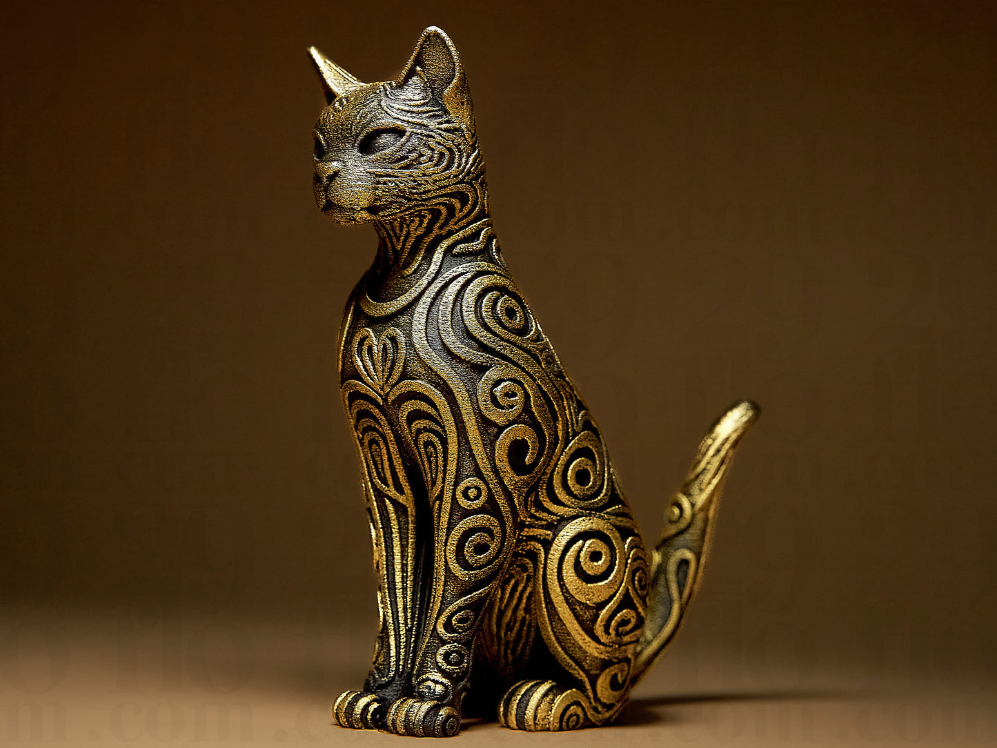 Kot Zdobiony, Ręcznie Malowany, Rzeźba, Statuetka, Figurka Dekoracyjna