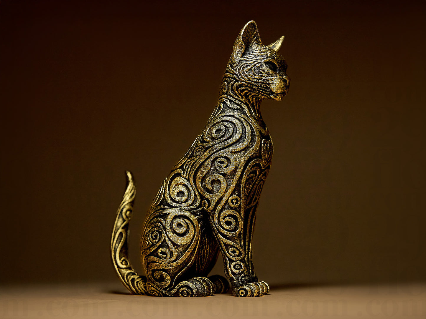 Kot Zdobiony, Ręcznie Malowany, Rzeźba, Statuetka, Figurka Dekoracyjna