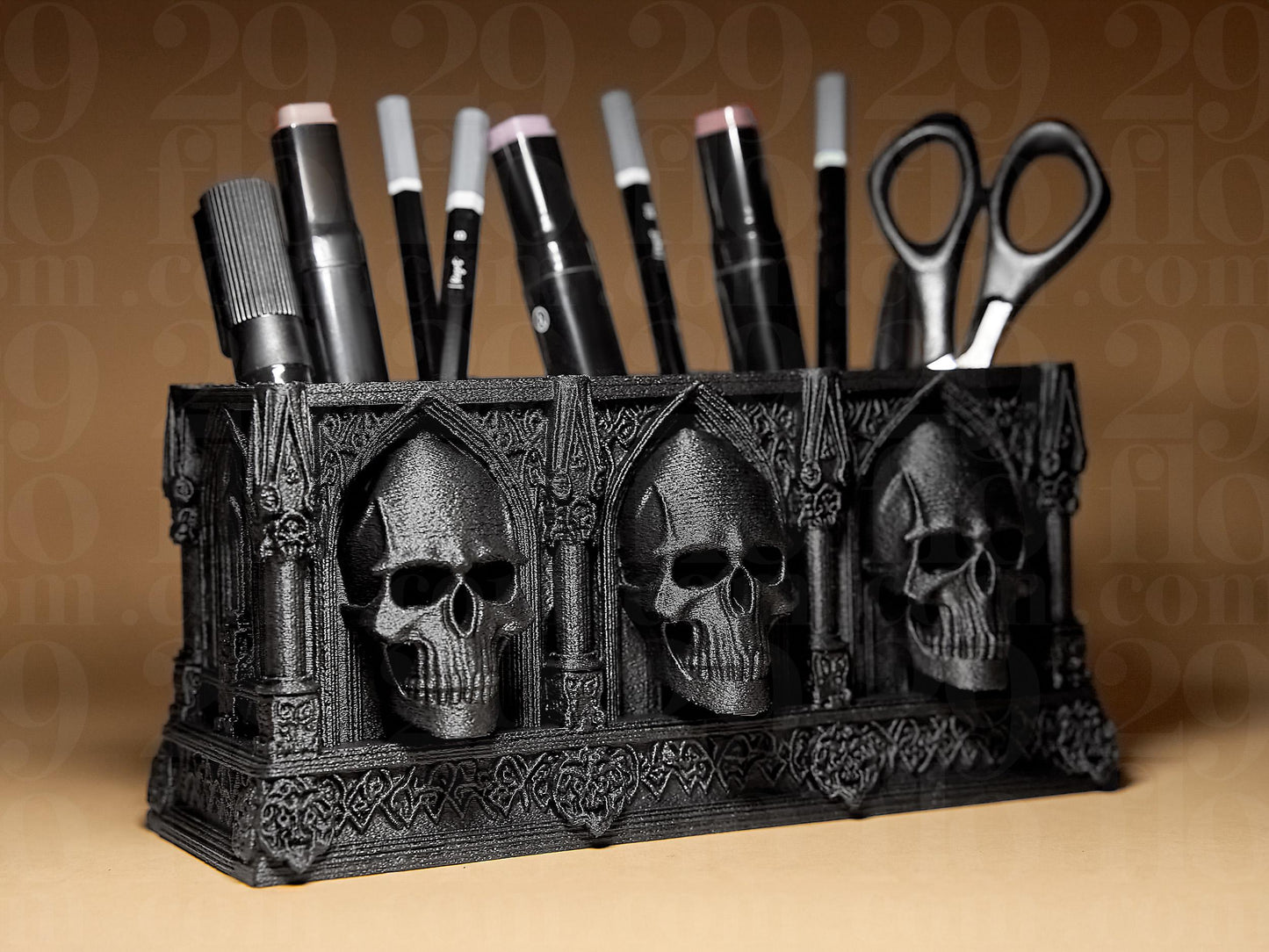 Gothic Container Organizer with Skulls 3D Printed Scary Figurine Halloween Decoration