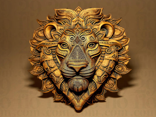 Hand-Painted Lion Relief Sculpture: 3D Printed Home Decor