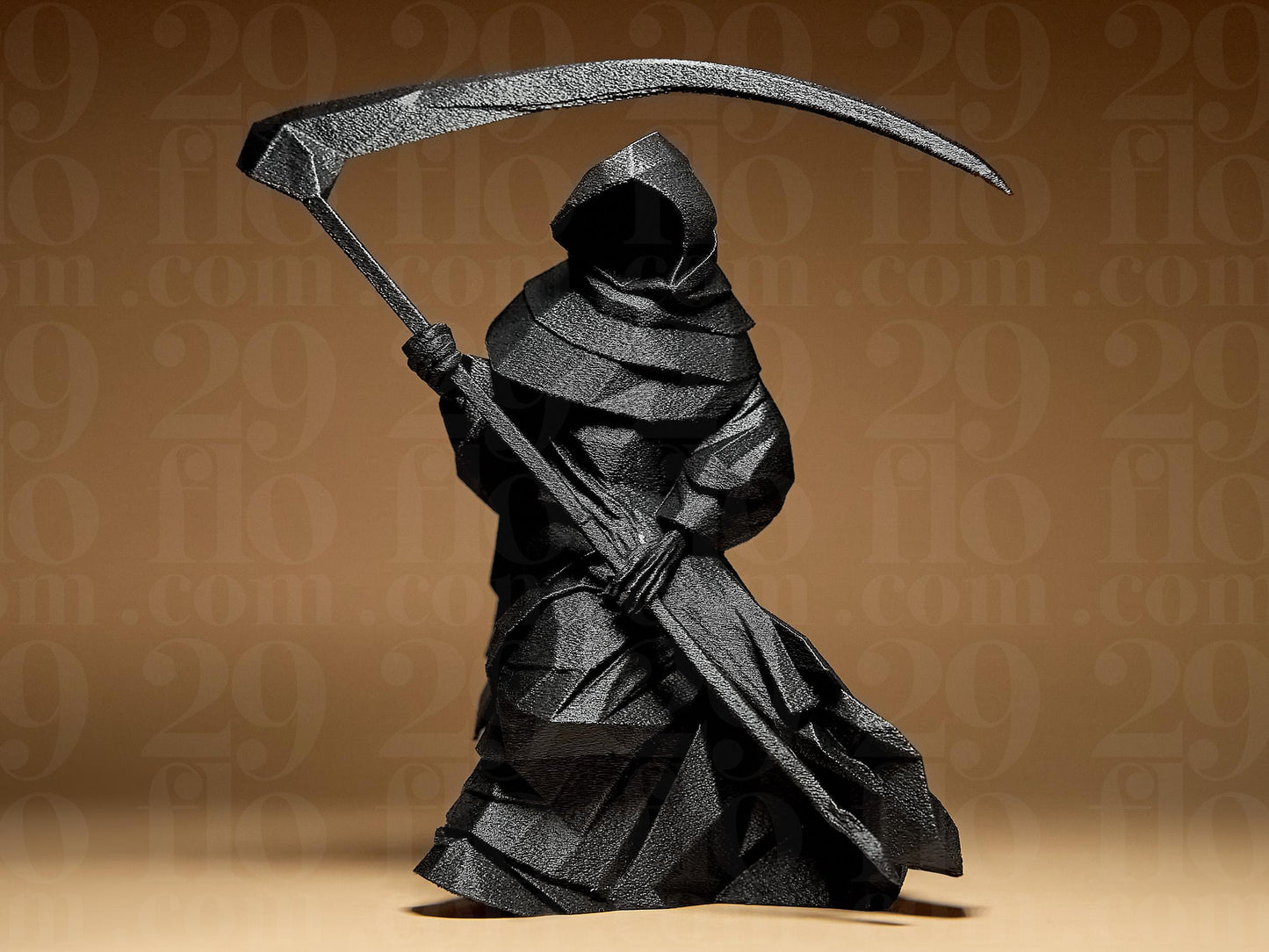 3D Printed Grim Reaper Sculpture: Geometric Low Poly Art