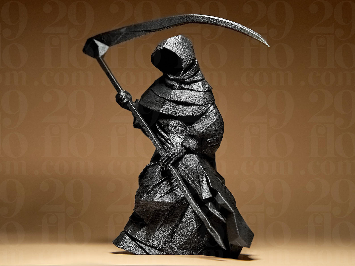 3D Printed Grim Reaper Sculpture: Geometric Low Poly Art