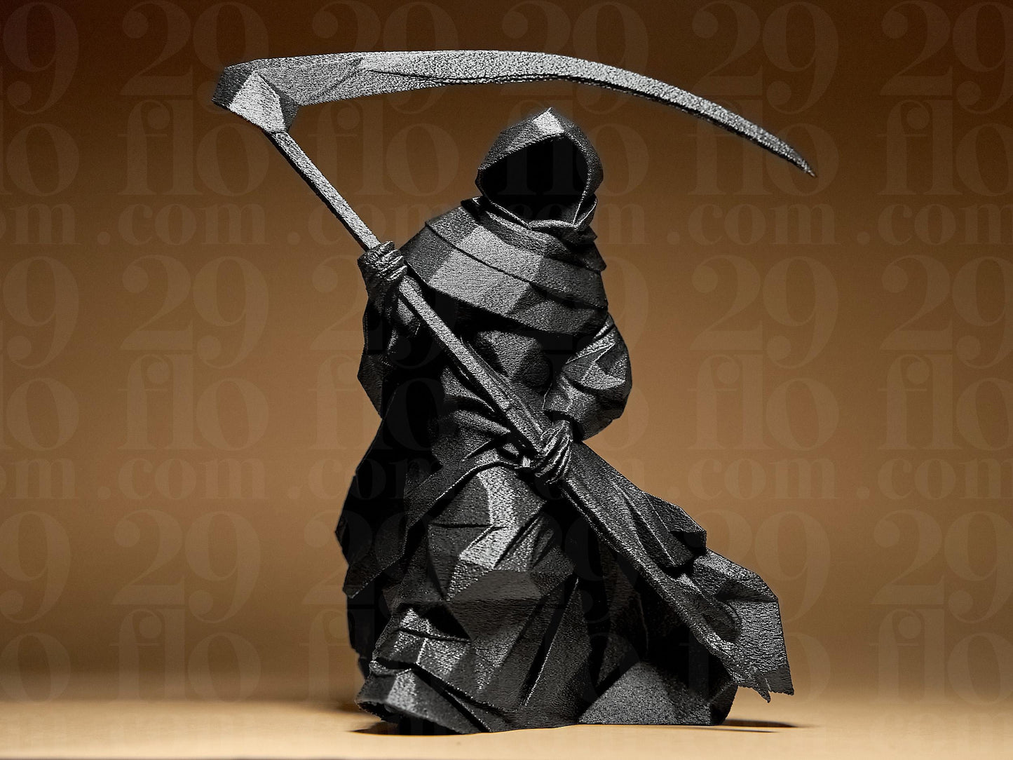 3D Printed Grim Reaper Sculpture: Geometric Low Poly Art