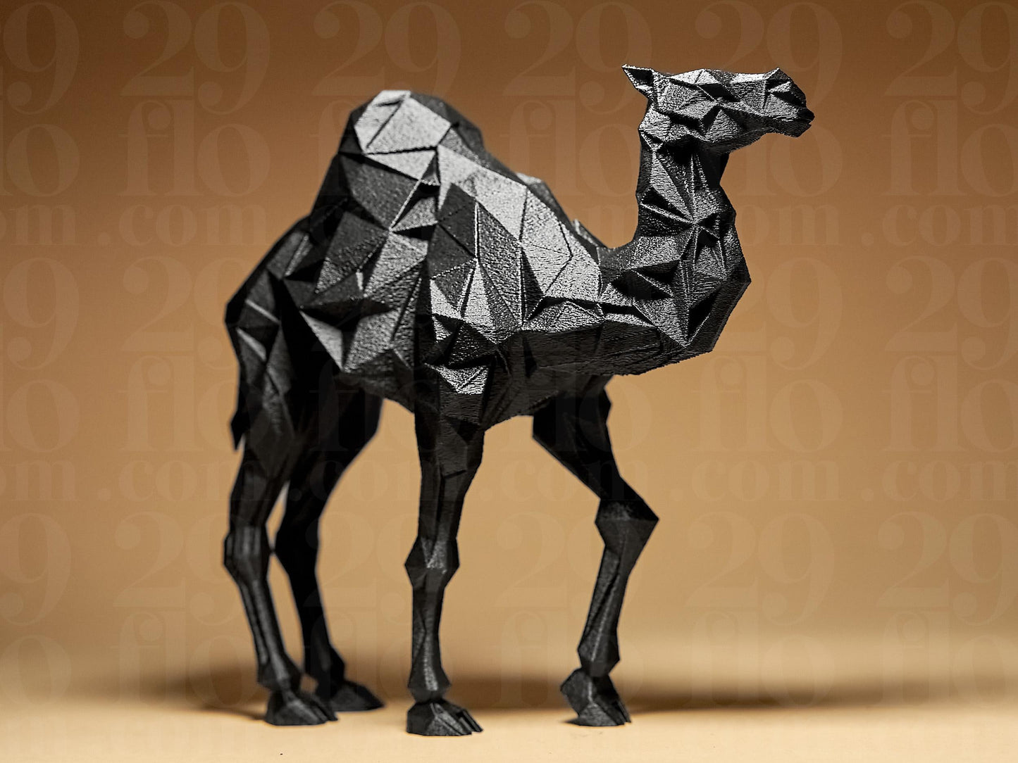 3D Printed Geometric Camel Sculpture: Modern Abstract Decor