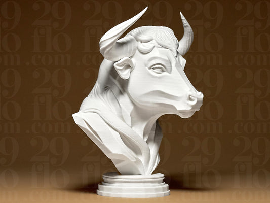 Bull Bust Head 3D Printed Sculpture, Zodiac, Statue, Figure, Figurine Home Modern Decoration