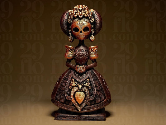Dia de Muertos Woman Figurine: 3D Printed, Hand Painted Halloween Decor