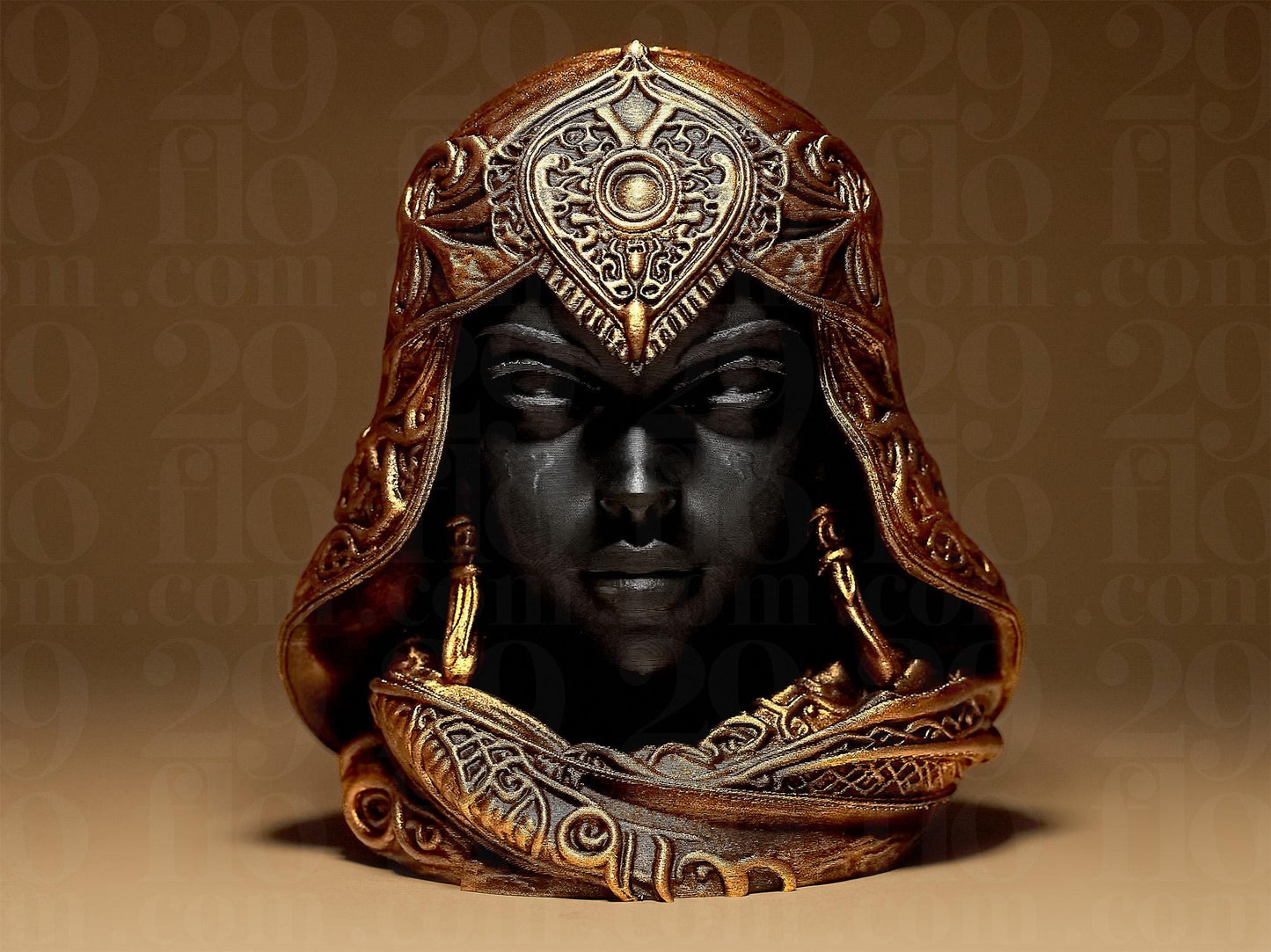 3D Printed Warrior Princess Bust: Hand-Painted PLA Figurine