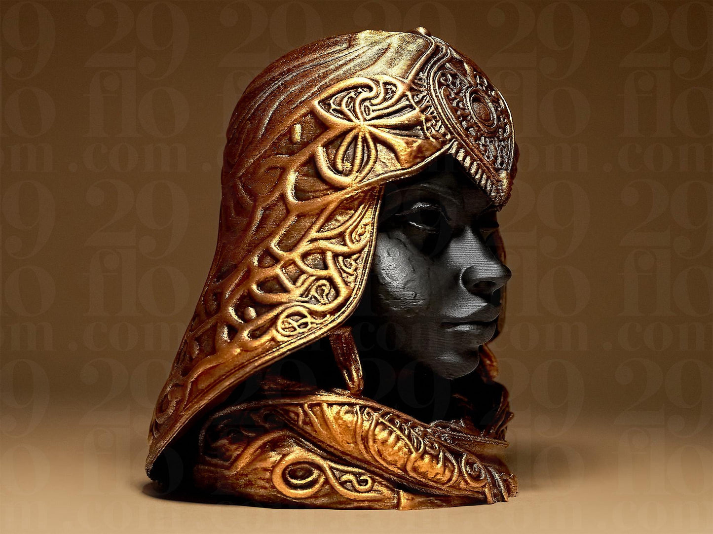 3D Printed Warrior Princess Bust: Hand-Painted PLA Figurine