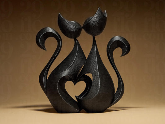 3D Printed Cat Couple Figurine: Eco-Friendly Home Decor Gift
