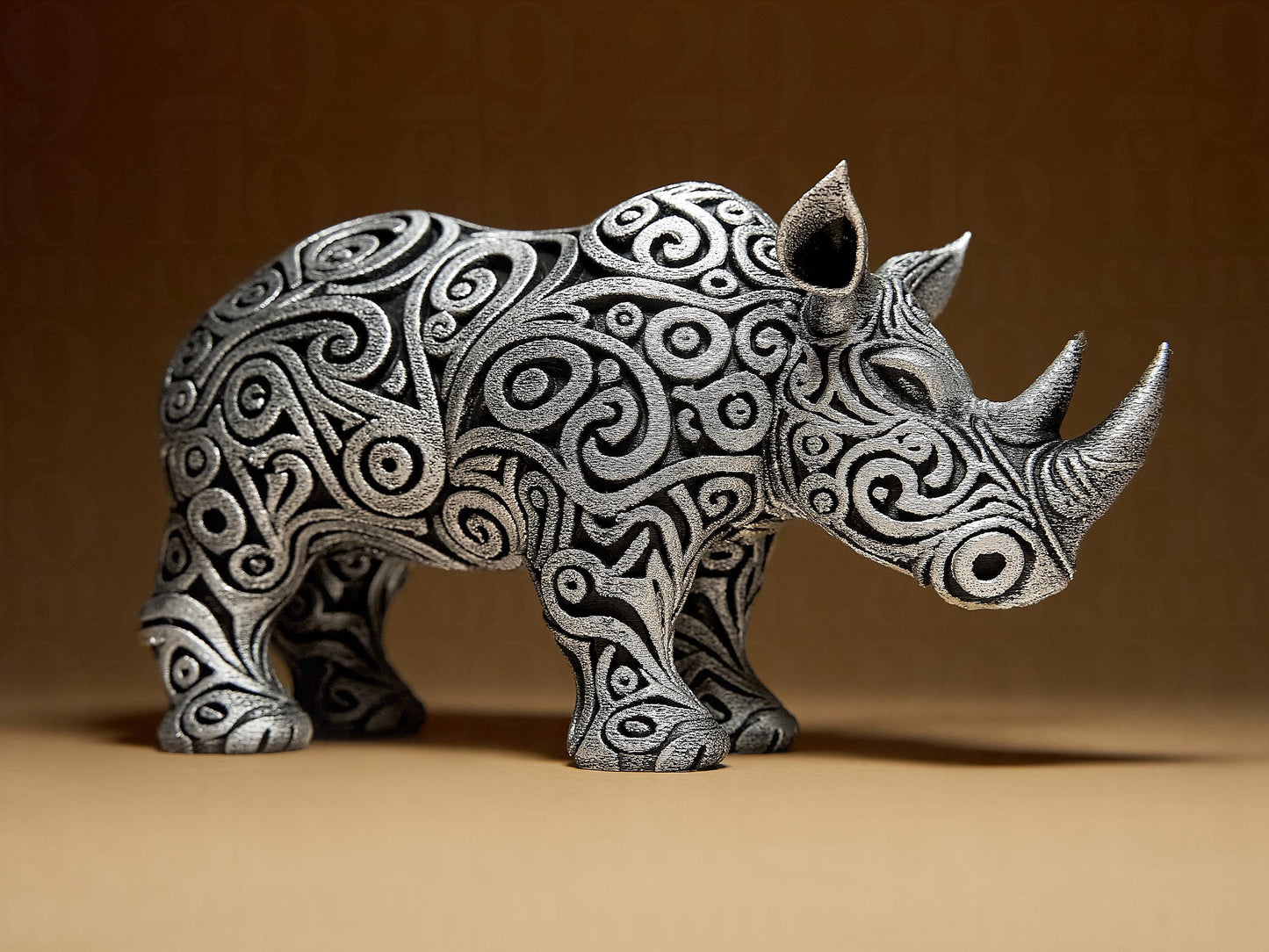 Ornamental RHINO 3D Printed Sculpture, Statue, Figure, Figurine Home Decoration (hand painted)