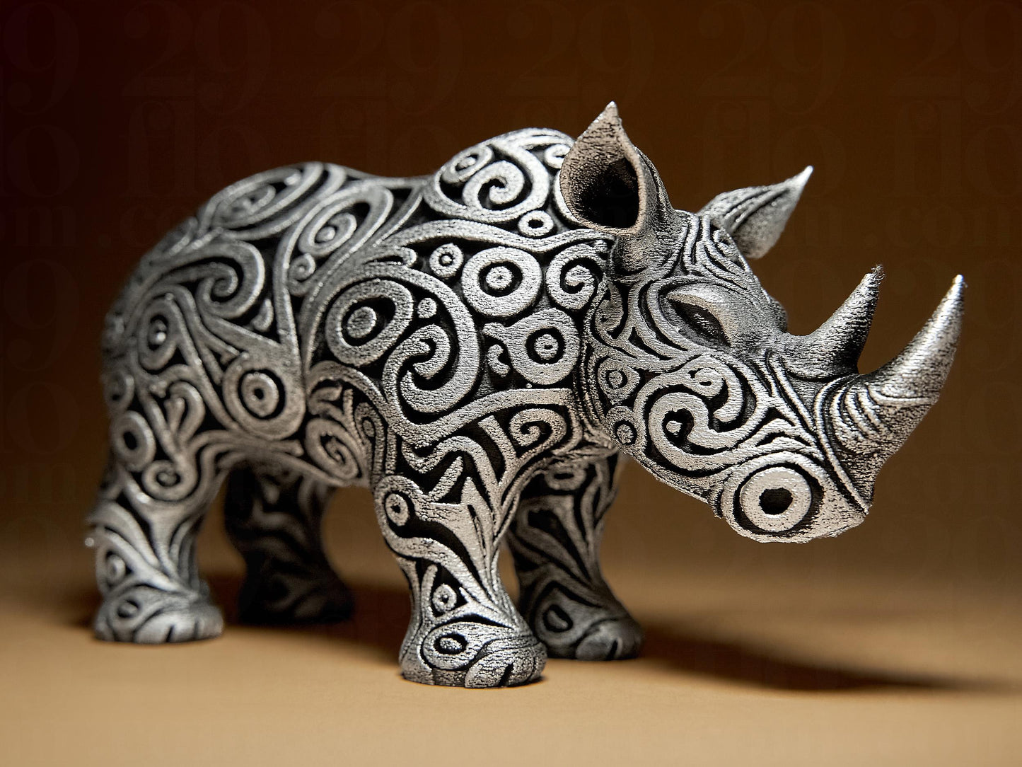 Ornamental RHINO 3D Printed Sculpture, Statue, Figure, Figurine Home Decoration (hand painted)