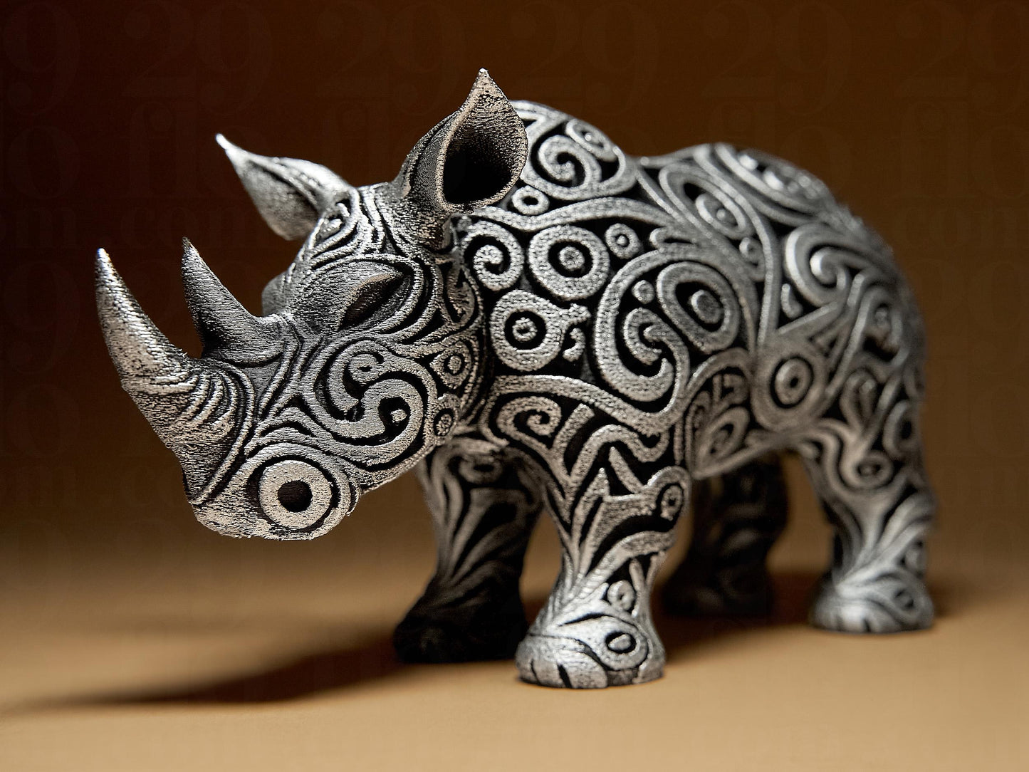 Ornamental RHINO 3D Printed Sculpture, Statue, Figure, Figurine Home Decoration (hand painted)
